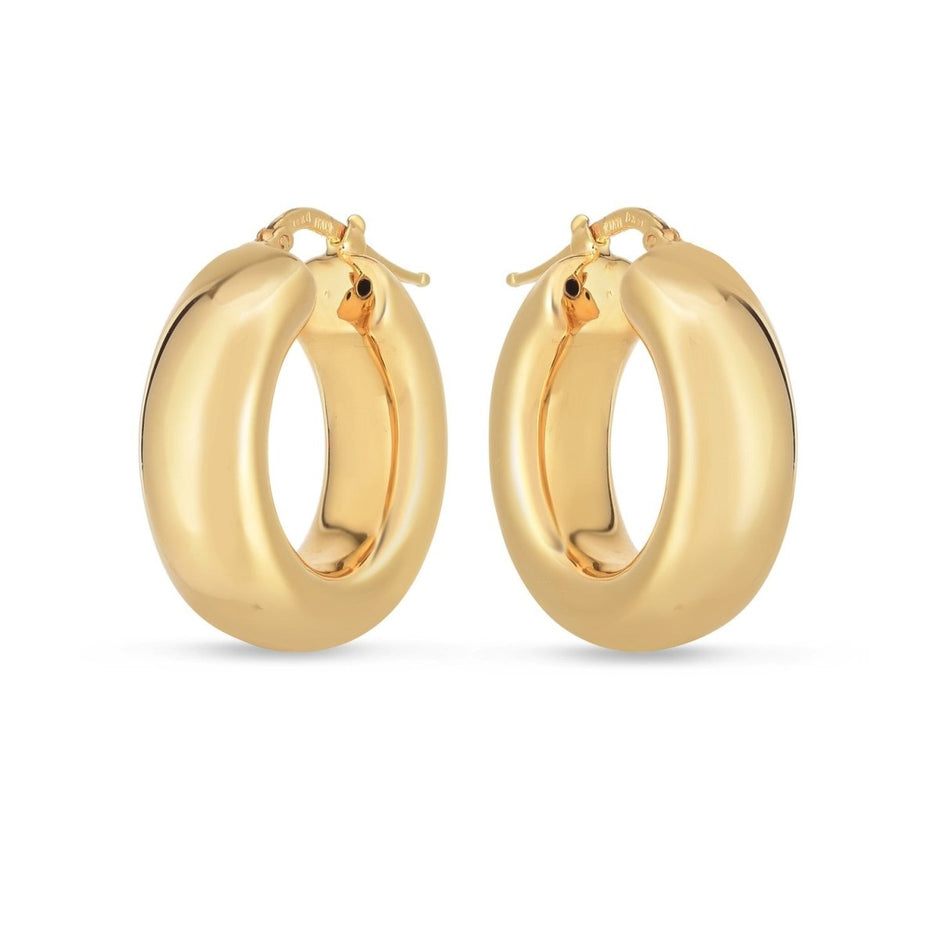 14k Yellow Gold Medium Puffy Hoops - Earrings - Custom Crafting Alliance, LLC