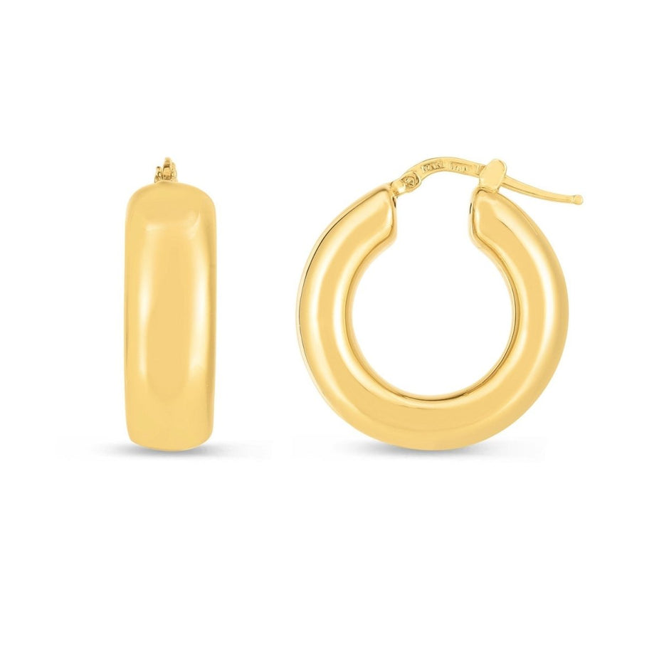14k Yellow Gold Medium Puffy Hoops - Earrings - Custom Crafting Alliance, LLC
