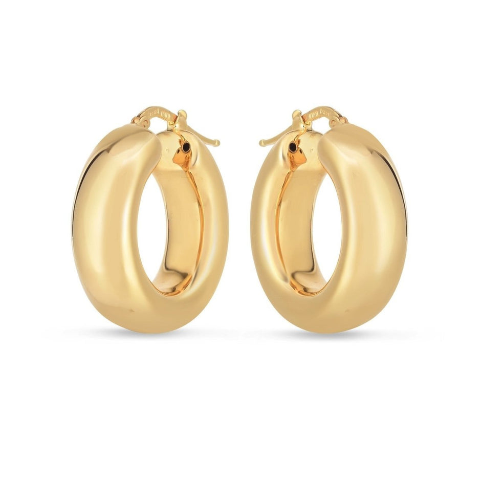 14k Yellow Gold Medium Puffy Hoops - Earrings - Custom Crafting Alliance, LLC