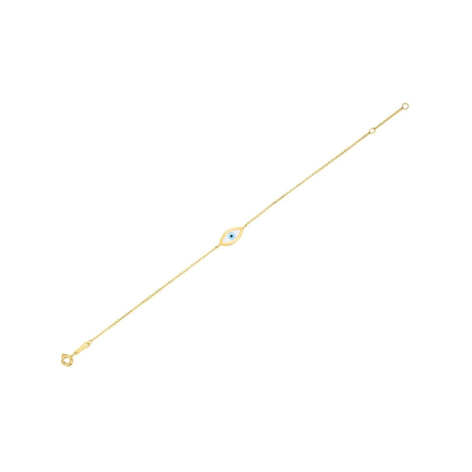 14k Yellow Gold MOP Evil Eye Bracelet (1.00 mm) - Bracelets - Custom Crafting Alliance, LLC