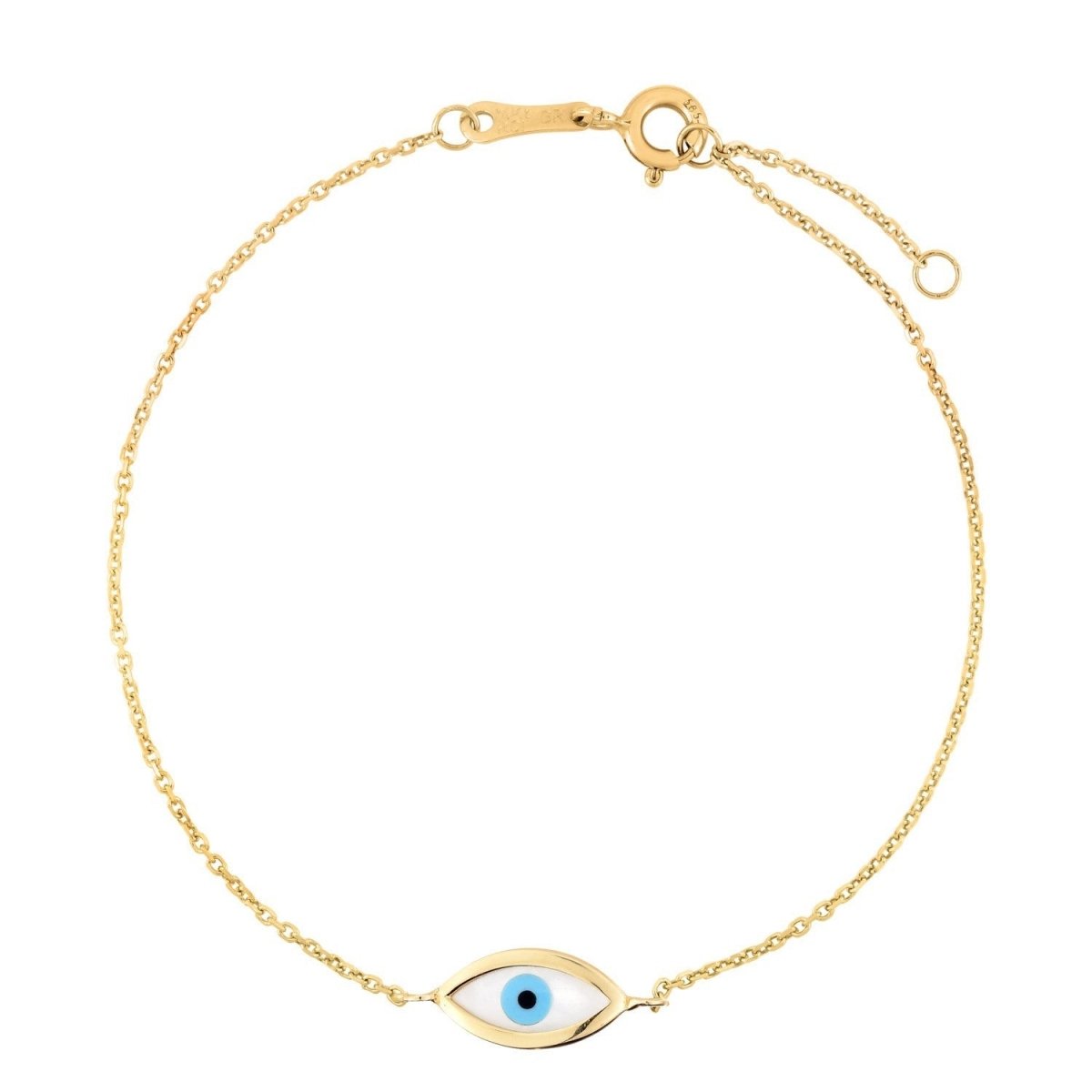 14k Yellow Gold MOP Evil Eye Bracelet (1.00 mm) - Bracelets - Custom Crafting Alliance, LLC