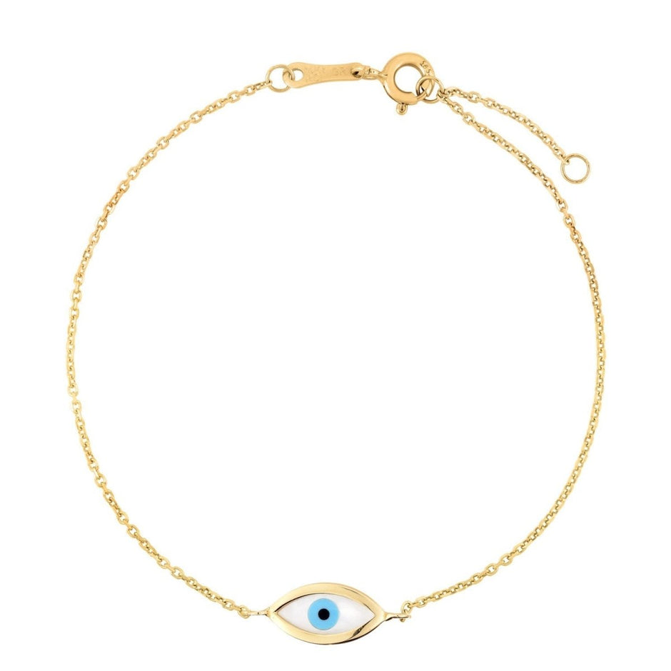 14k Yellow Gold MOP Evil Eye Bracelet (1.00 mm) - Bracelets - Custom Crafting Alliance, LLC