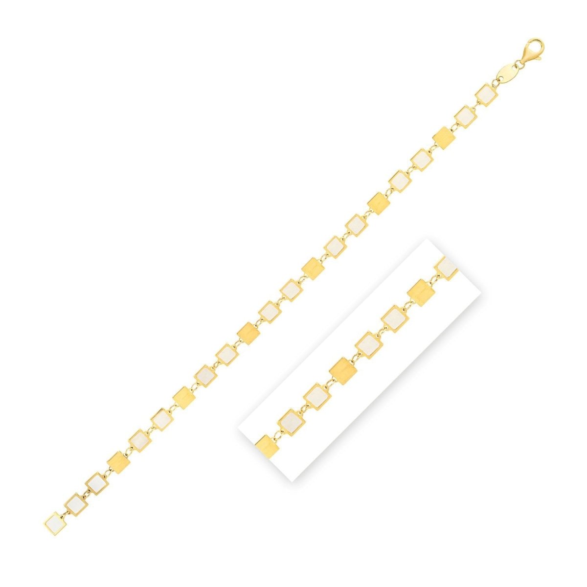 14k Yellow Gold MOP Geometric Mirror Gem Chain Bracelet (5.00 mm) - Bracelets - Custom Crafting Alliance, LLC