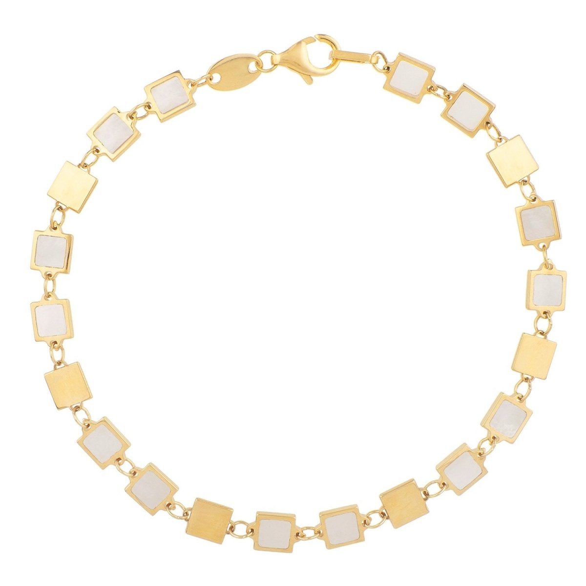 14k Yellow Gold MOP Geometric Mirror Gem Chain Bracelet (5.00 mm) - Bracelets - Custom Crafting Alliance, LLC