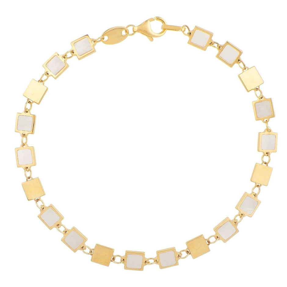 14k Yellow Gold MOP Geometric Mirror Gem Chain Bracelet (5.00 mm) - Bracelets - Custom Crafting Alliance, LLC