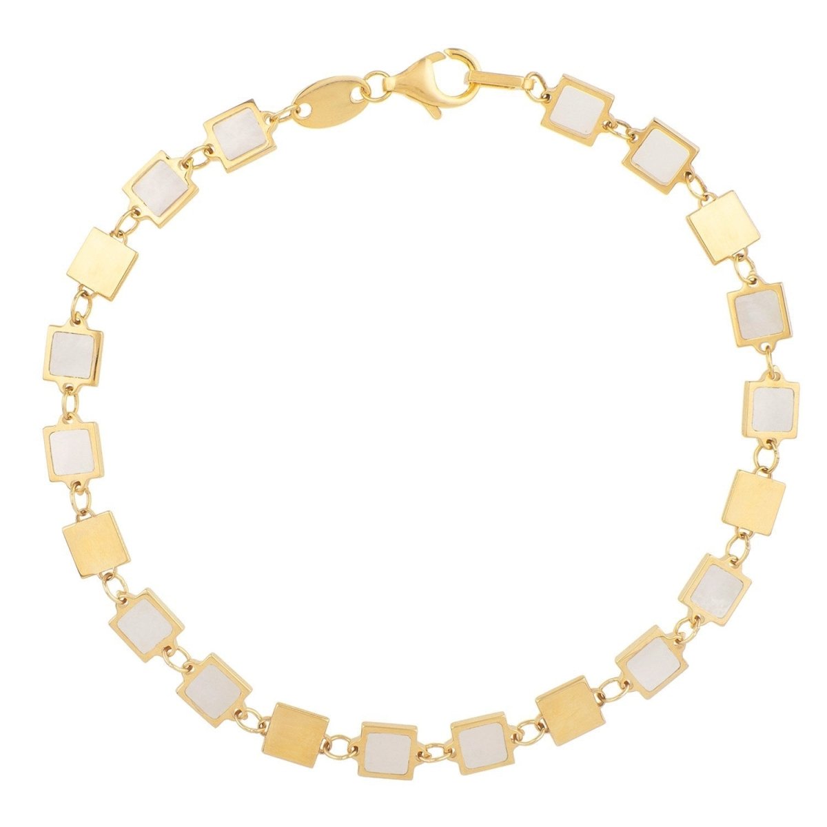 14k Yellow Gold MOP Geometric Mirror Gem Chain Bracelet (5.00 mm) - Bracelets - Custom Crafting Alliance, LLC