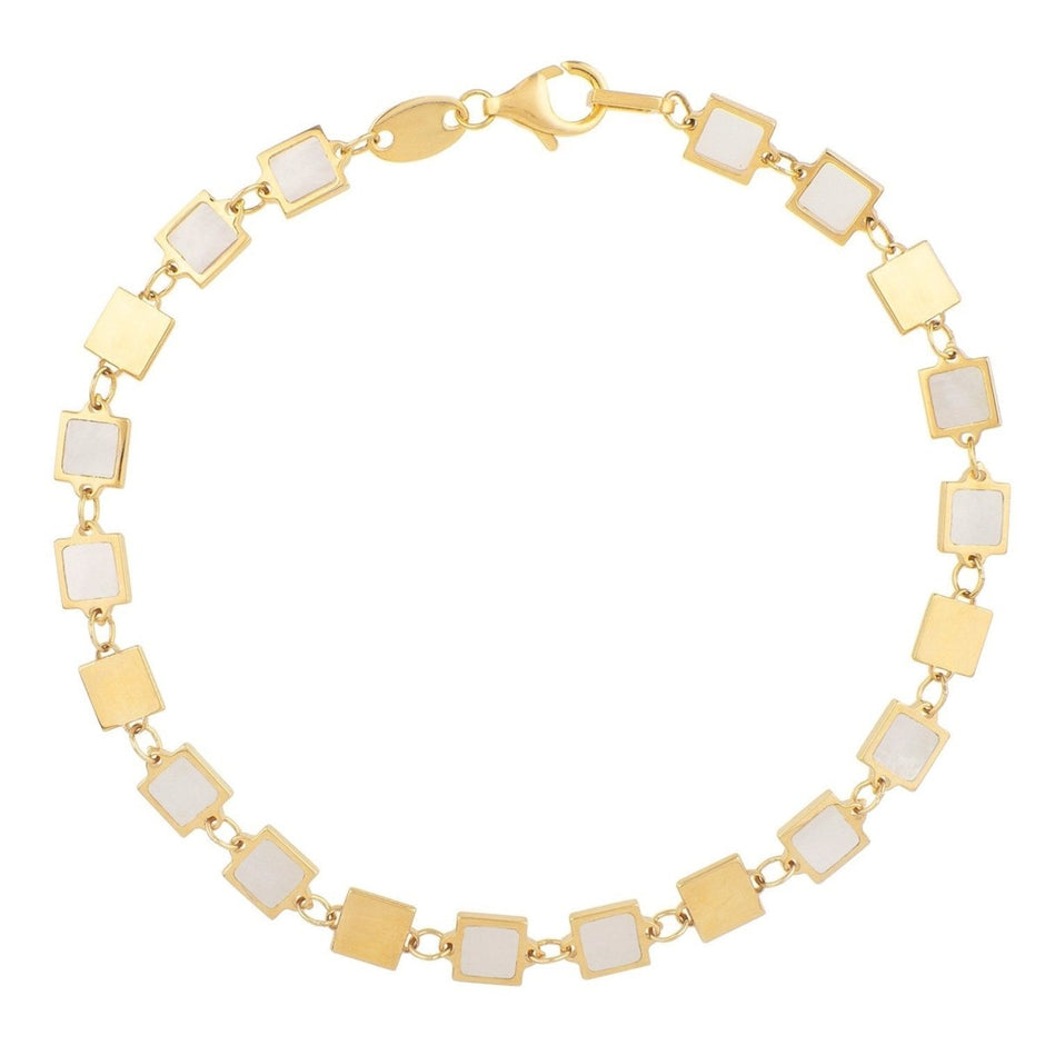 14k Yellow Gold MOP Geometric Mirror Gem Chain Bracelet (5.00 mm) - Bracelets - Custom Crafting Alliance, LLC