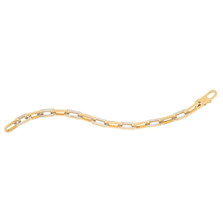 14k Yellow Gold MOP Paperclip Gem Link Bracelet (7.00 mm) - Bracelets - Custom Crafting Alliance, LLC