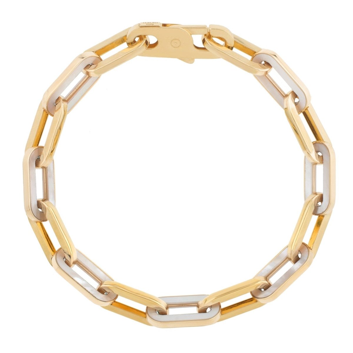 14k Yellow Gold MOP Paperclip Gem Link Bracelet (7.00 mm) - Bracelets - Custom Crafting Alliance, LLC
