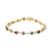 14K Yellow Gold Multi-Gemstone and Diamond Halo Rainbow Link Bracelet - Bracelets - Custom Crafting Alliance, LLC