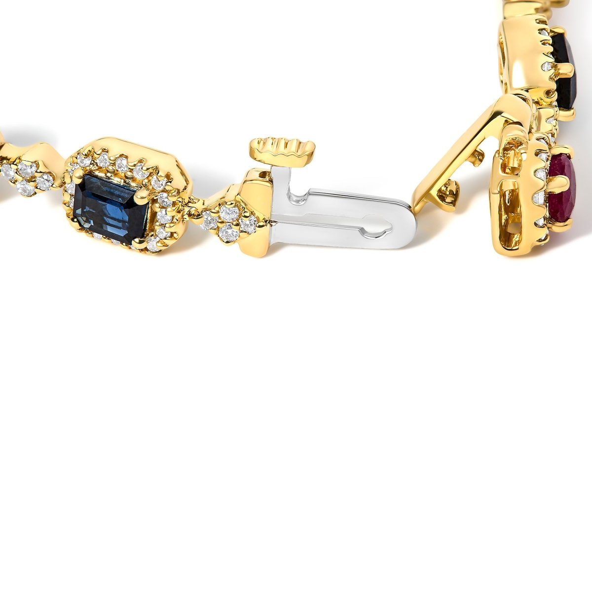 14K Yellow Gold Multi-Gemstone and Diamond Halo Rainbow Link Bracelet - Bracelets - Custom Crafting Alliance, LLC