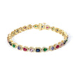 14K Yellow Gold Multi-Gemstone and Diamond Halo Rainbow Tennis Bracelet - Bracelets - Custom Crafting Alliance, LLC