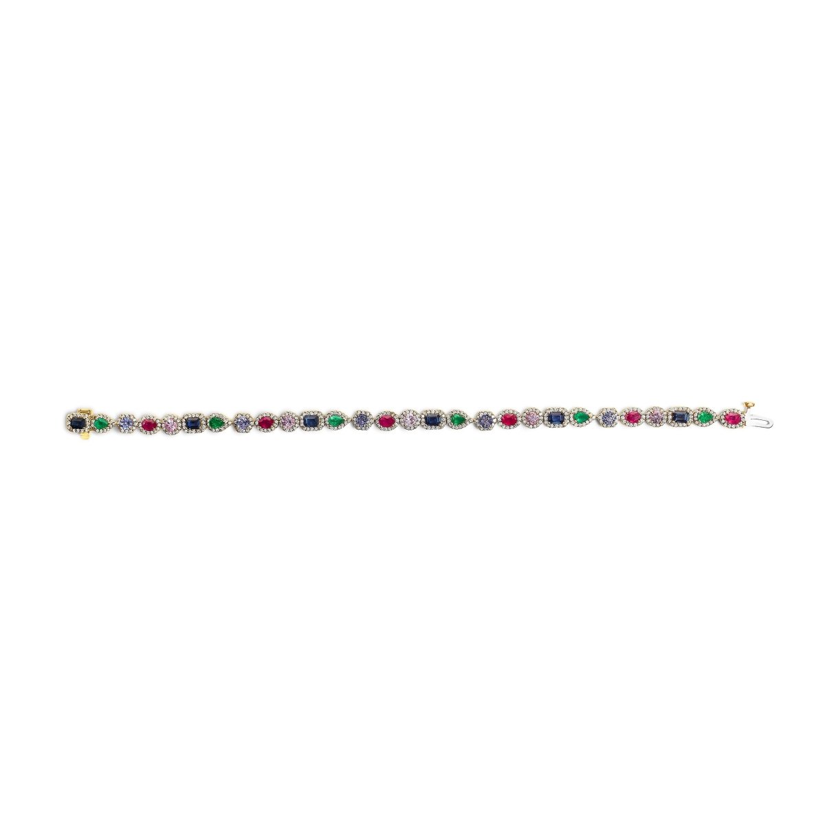 14K Yellow Gold Multi-Gemstone and Diamond Halo Rainbow Tennis Bracelet - Bracelets - Custom Crafting Alliance, LLC