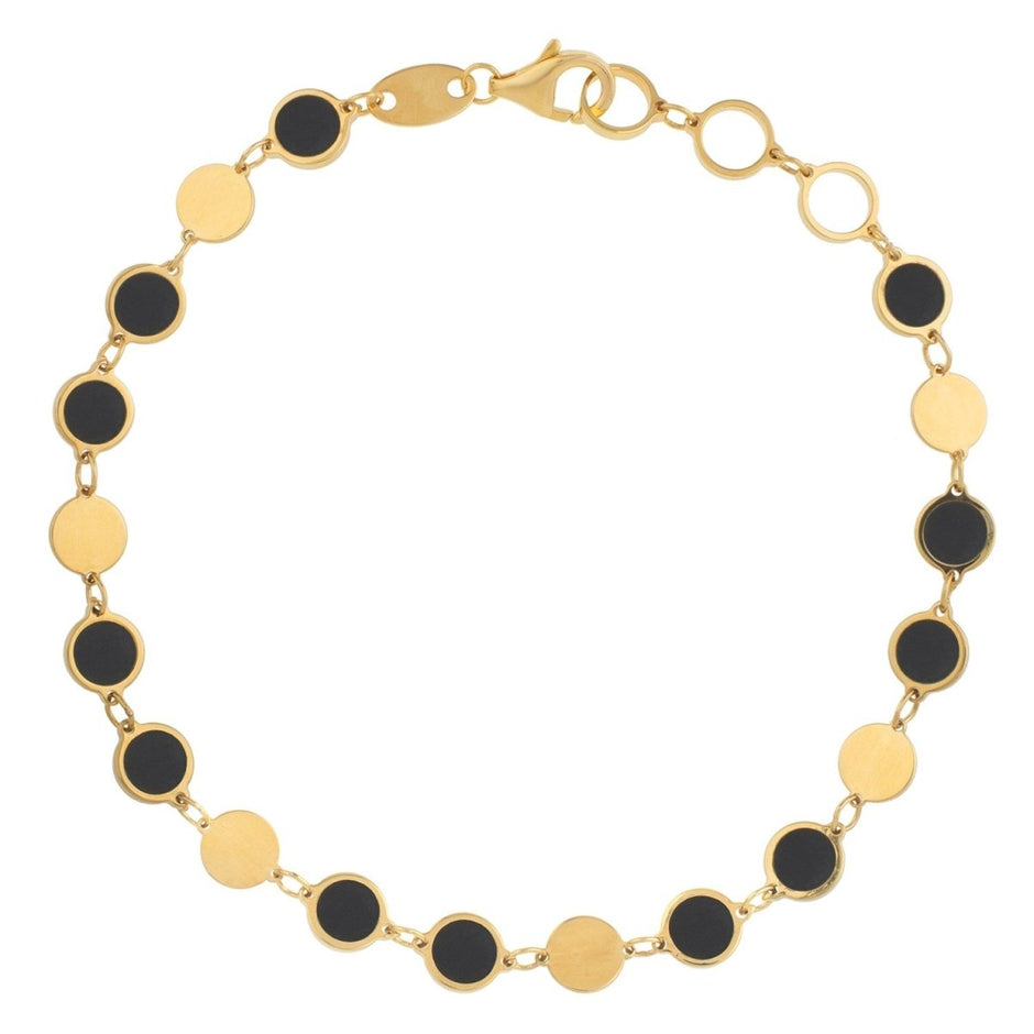 14k Yellow Gold Onyx Geometric Mirror Gem Chain Bracelet (5.00 mm) - Bracelets - Custom Crafting Alliance, LLC
