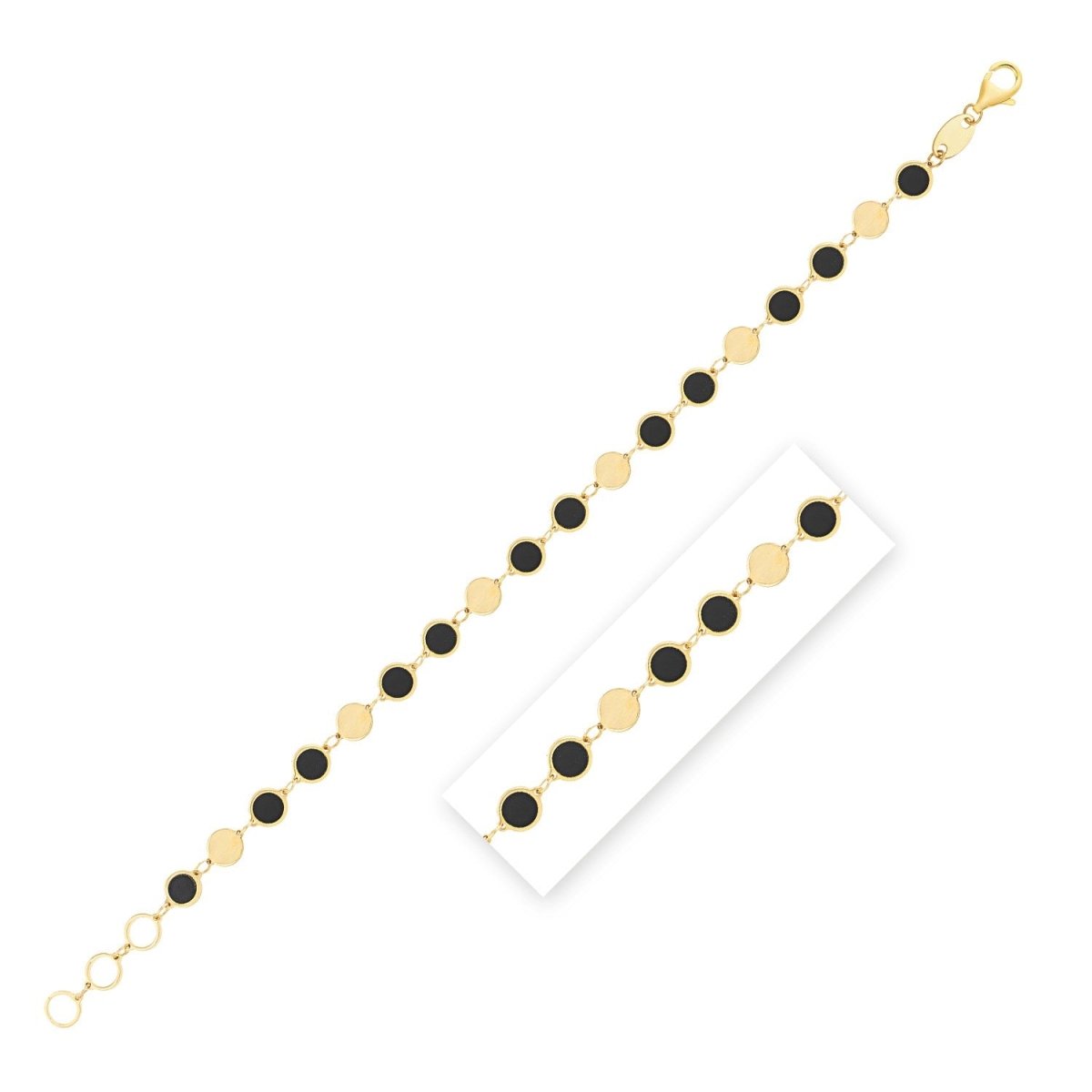 14k Yellow Gold Onyx Geometric Mirror Gem Chain Bracelet (5.00 mm) - Bracelets - Custom Crafting Alliance, LLC