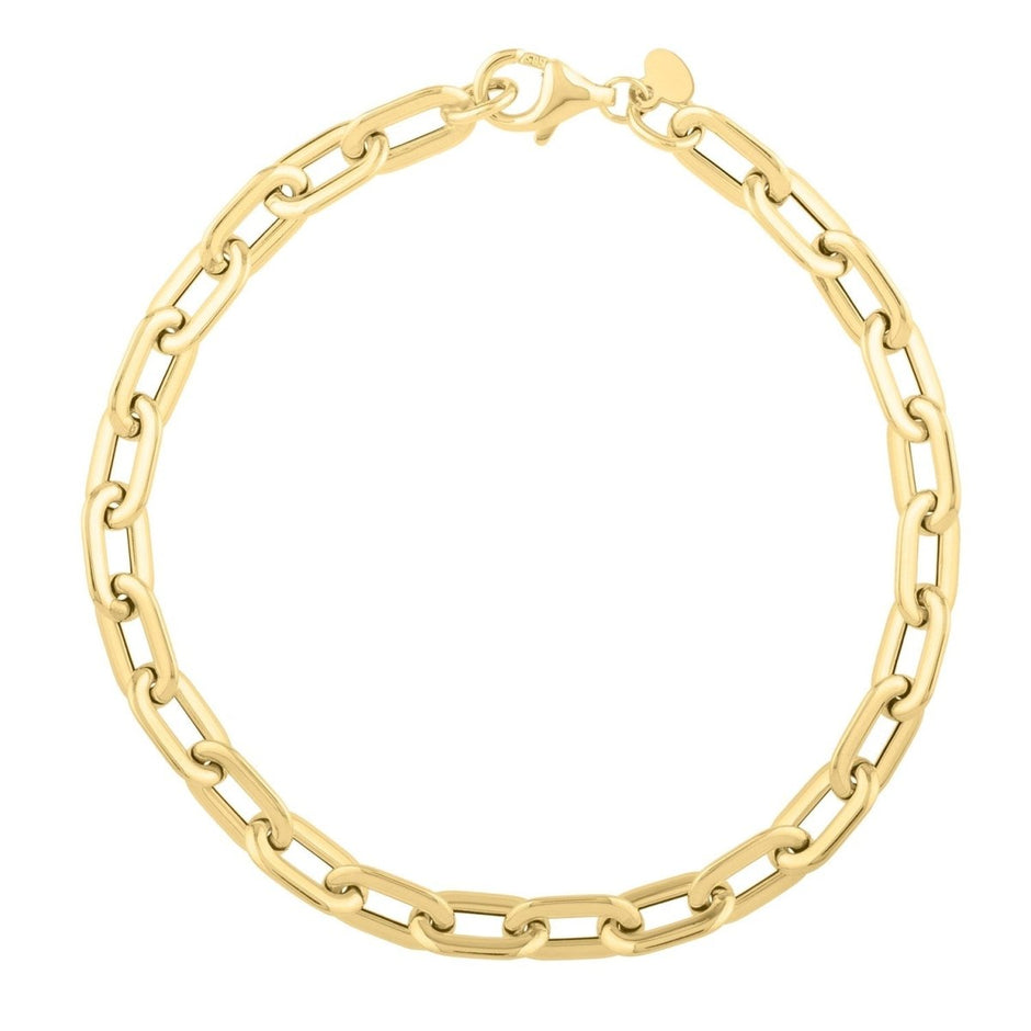 14k Yellow Gold Oval Domed Paperclip Chain Bracelet (5.30 mm) - Bracelets - Custom Crafting Alliance, LLC