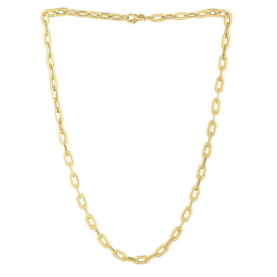 14k Yellow Gold Oval Domed Paperclip Chain Necklace (5.30 mm) - Necklaces - Custom Crafting Alliance, LLC