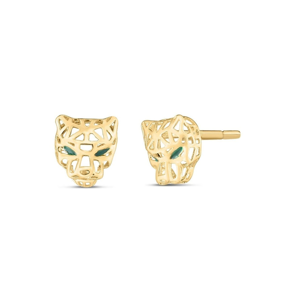 14k Yellow Gold Panther Head Stud Earrings - Earrings - Custom Crafting Alliance, LLC