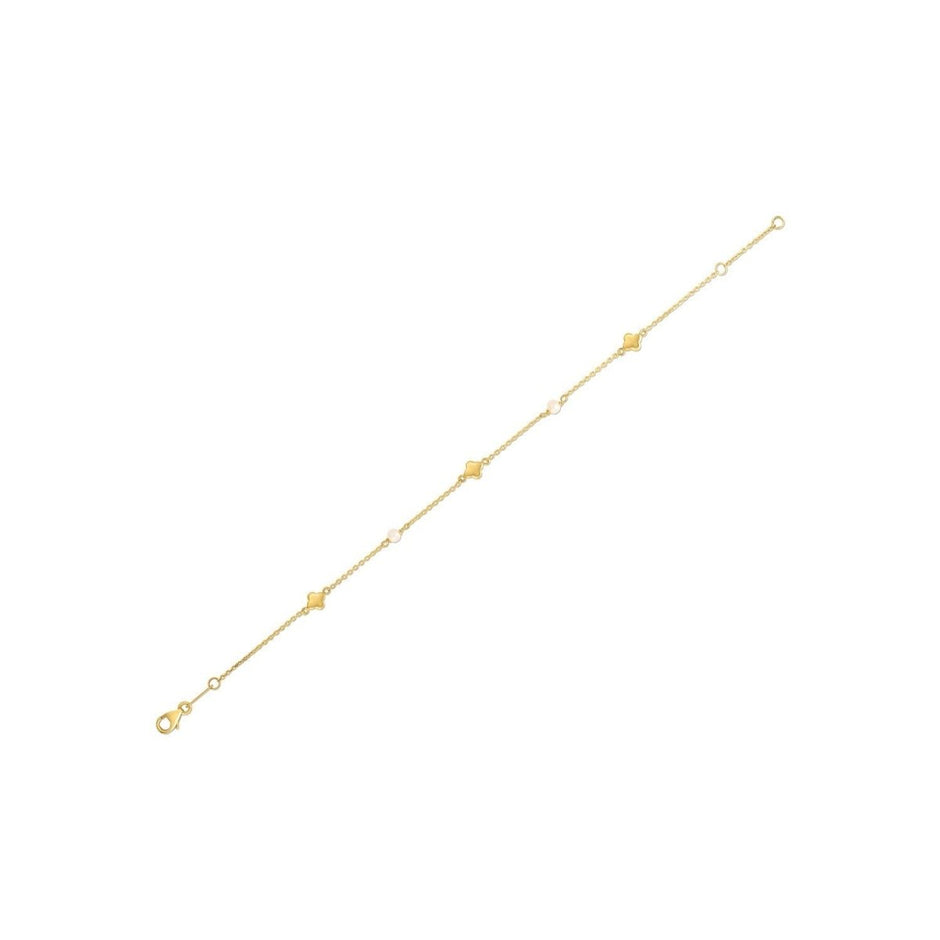 14k Yellow Gold Pearl Clover Bracelet - Bracelets - Custom Crafting Alliance, LLC