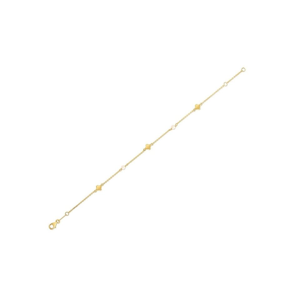 14k Yellow Gold Pearl Clover Bracelet - Bracelets - Custom Crafting Alliance, LLC