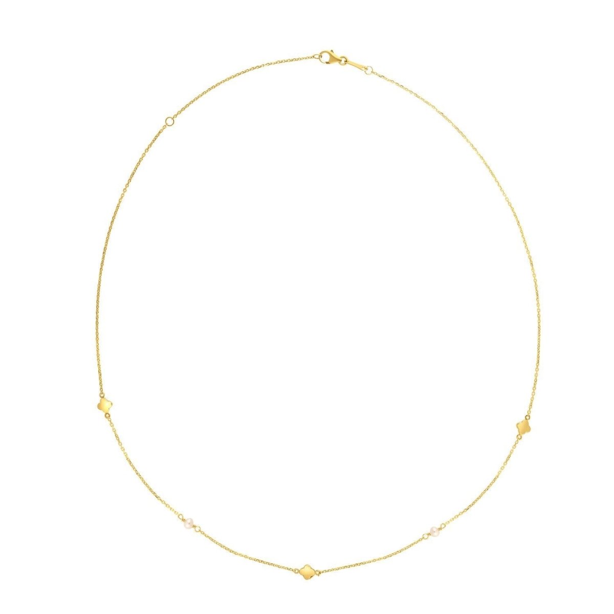 14k Yellow Gold Pearl Clover Necklace - Necklaces - Custom Crafting Alliance, LLC