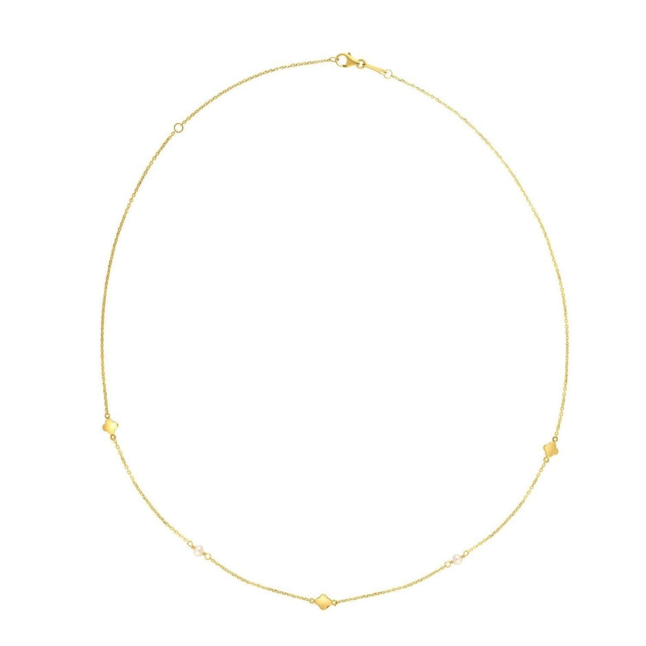 14k Yellow Gold Pearl Clover Necklace - Necklaces - Custom Crafting Alliance, LLC