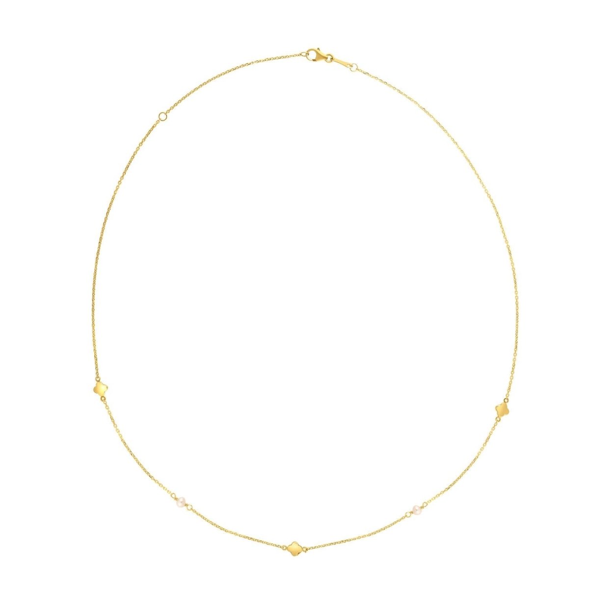 14k Yellow Gold Pearl Clover Necklace - Necklaces - Custom Crafting Alliance, LLC