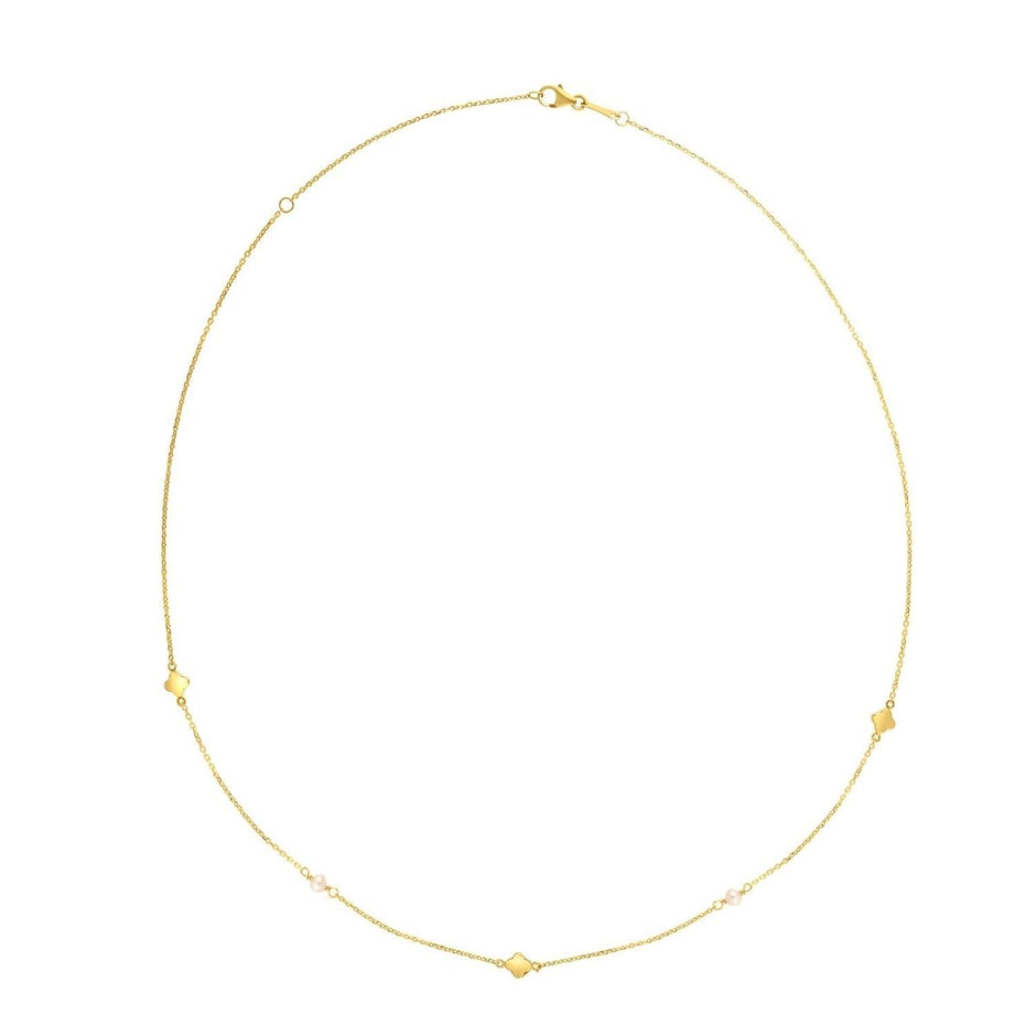 14k Yellow Gold Pearl Clover Necklace - Necklaces - Custom Crafting Alliance, LLC