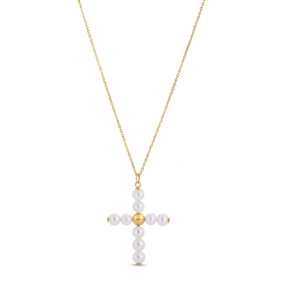14k Yellow Gold Pearl Cross Pendant - Pendants - Custom Crafting Alliance, LLC