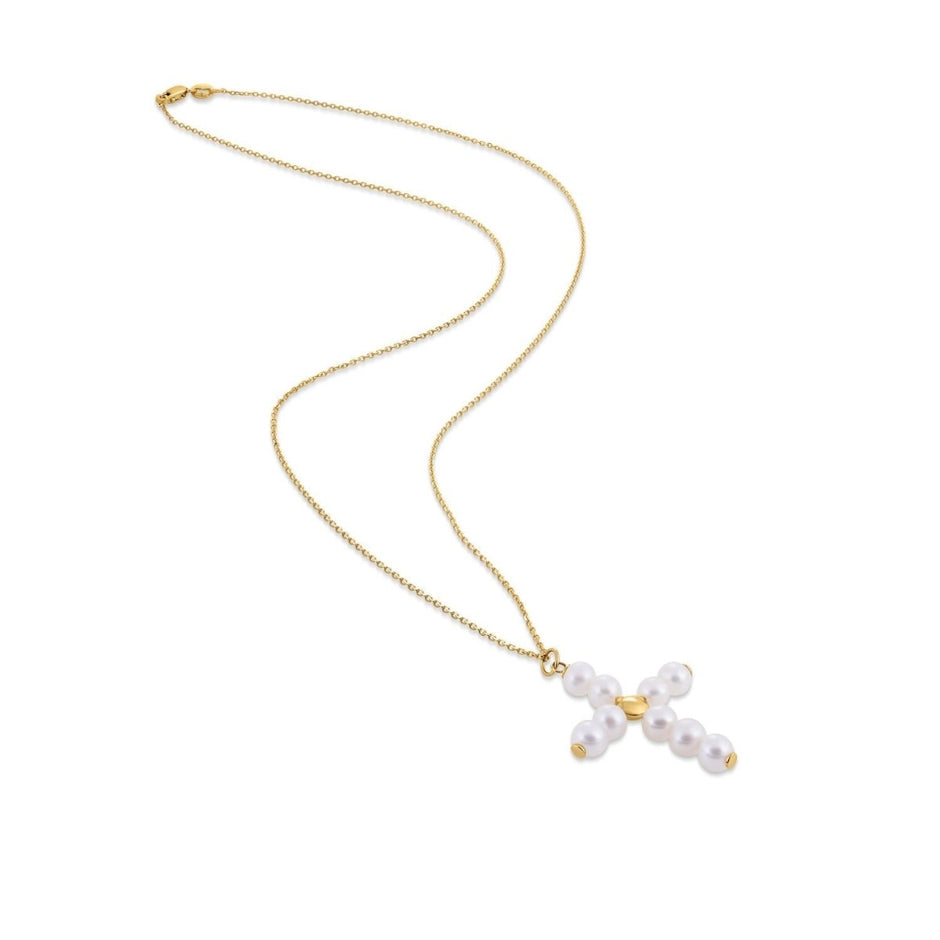 14k Yellow Gold Pearl Cross Pendant - Pendants - Custom Crafting Alliance, LLC