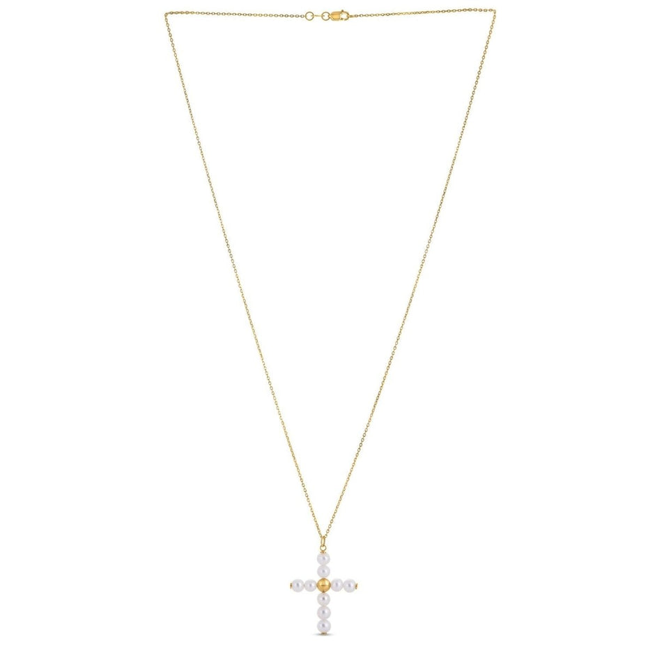 14k Yellow Gold Pearl Cross Pendant - Pendants - Custom Crafting Alliance, LLC