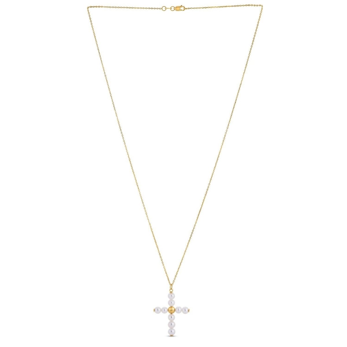 14k Yellow Gold Pearl Cross Pendant - Pendants - Custom Crafting Alliance, LLC