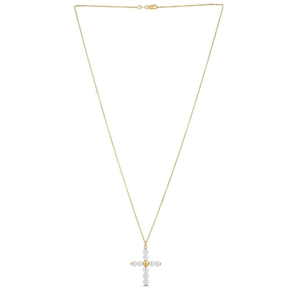 14k Yellow Gold Pearl Cross Pendant - Pendants - Custom Crafting Alliance, LLC