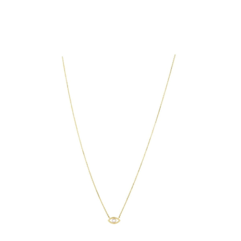 14k Yellow Gold Pearl Evil Eye Necklace - Necklaces - Custom Crafting Alliance, LLC