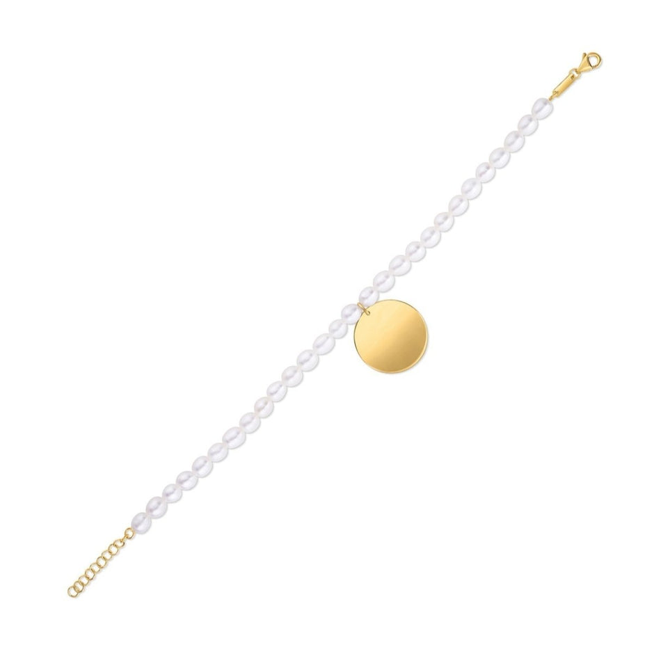 14k Yellow Gold Pearl Tag Charm Bracelet - Bracelets - Custom Crafting Alliance, LLC