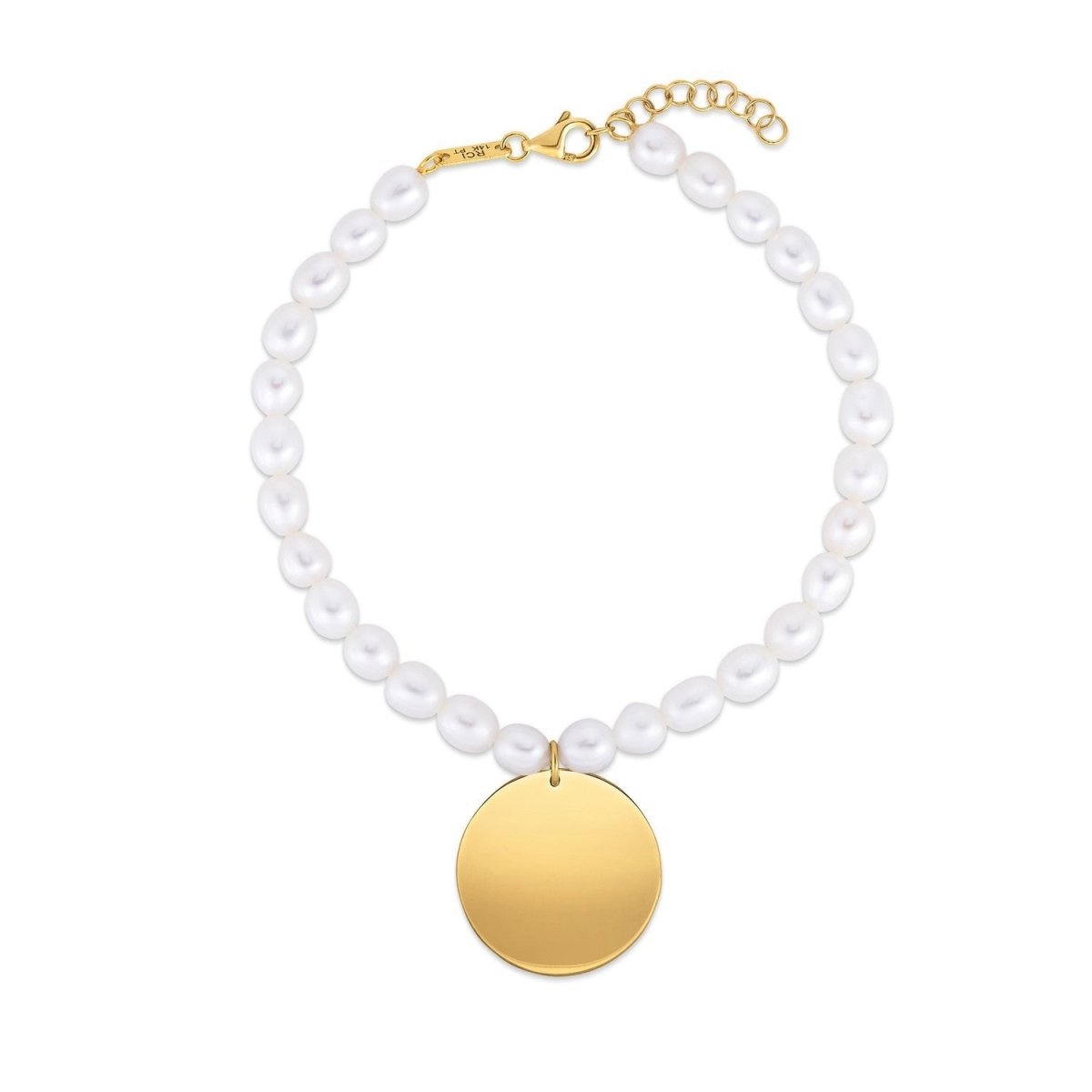 14k Yellow Gold Pearl Tag Charm Bracelet - Bracelets - Custom Crafting Alliance, LLC