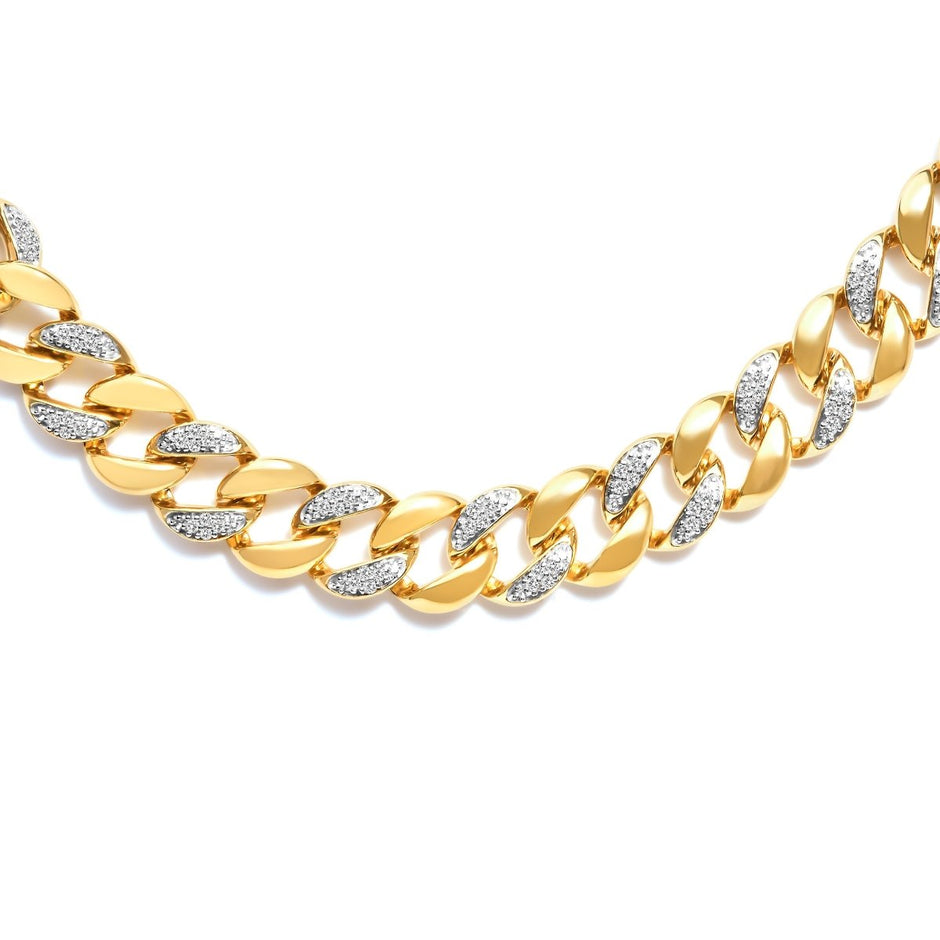 14K Yellow Gold Plated .925 Sterling Silver 1.0 Cttw Diamond Cuban Link Necklace (I-J Color, I3 Clarity) - 18