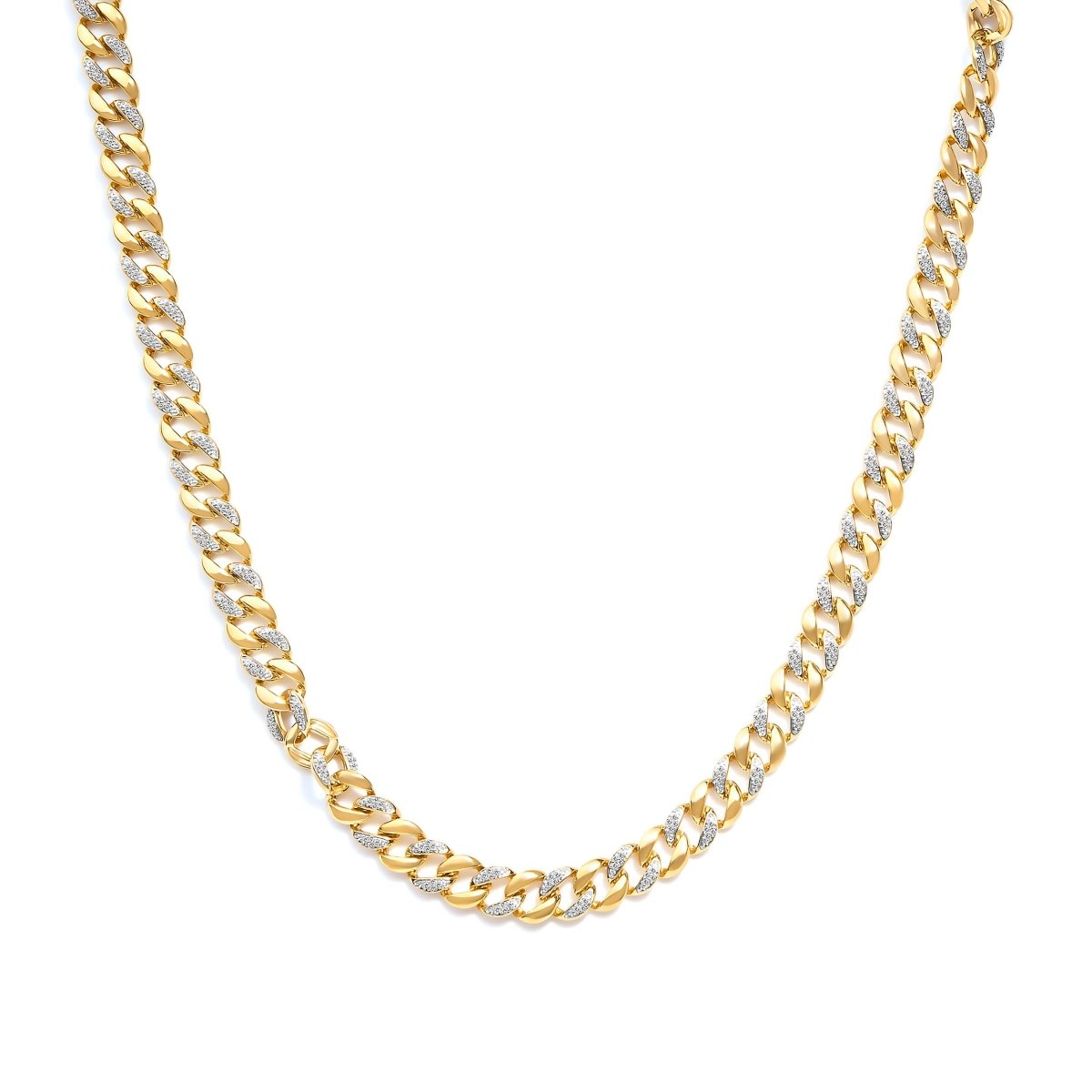 14K Yellow Gold Plated .925 Sterling Silver 1.0 Cttw Diamond Cuban Link Necklace (I-J Color, I3 Clarity) - 18