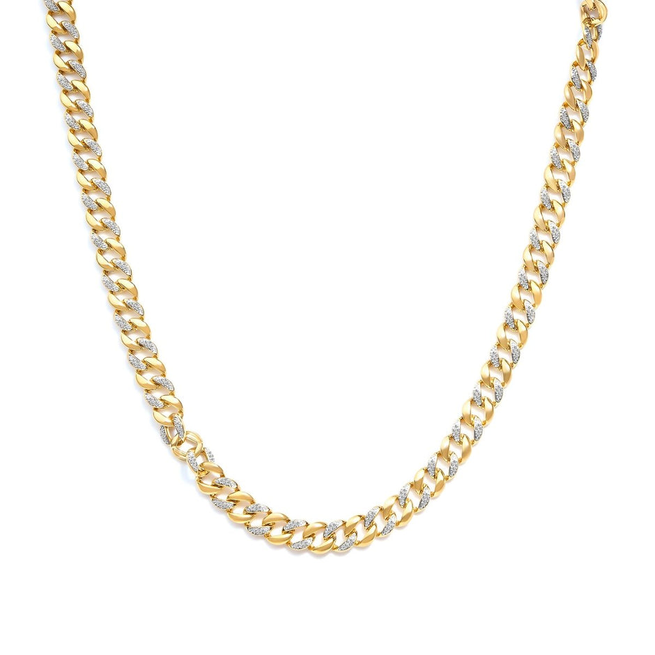 14K Yellow Gold Plated .925 Sterling Silver 1.0 Cttw Diamond Cuban Link Necklace (I-J Color, I3 Clarity) - 18" Inches - Necklaces - Custom Crafting Alliance, LLC