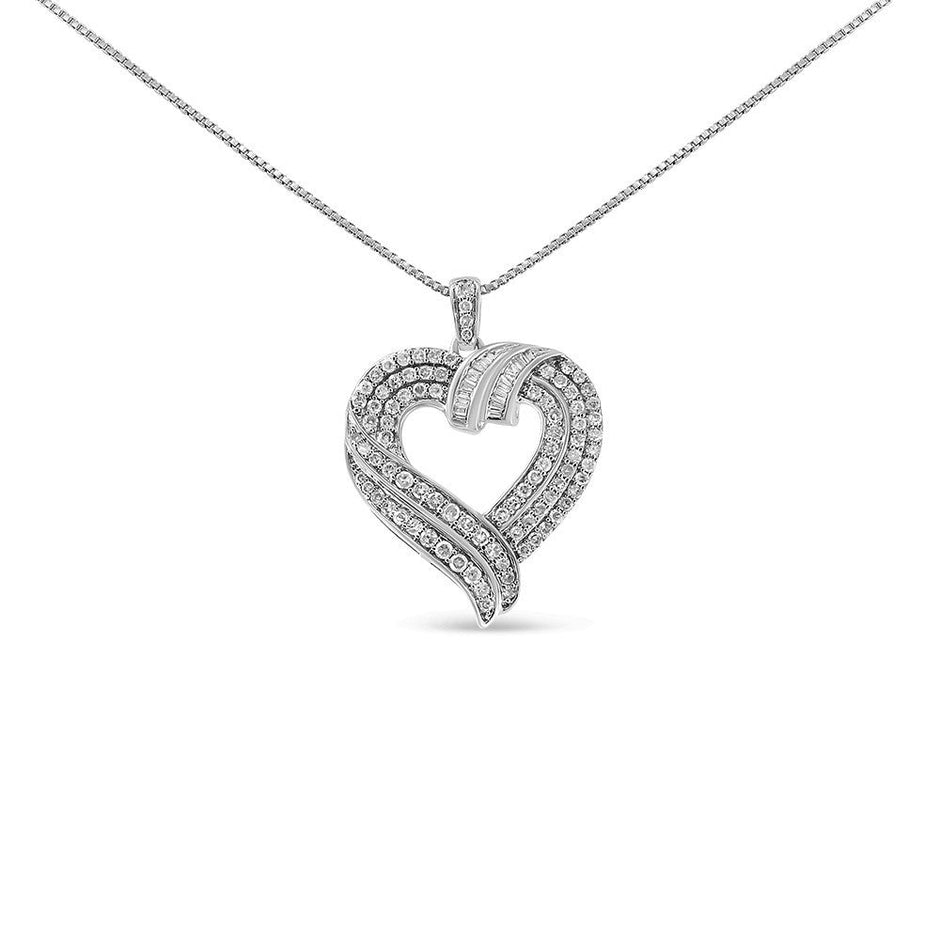 14K Yellow Gold Plated .925 Sterling Silver 1.00 Cttw Baguette Diamond Composite Open Heart 18" Inch Pendant Necklace (I-J Color, I1-I2 Clarity) - Necklaces - Custom Crafting Alliance, LLC
