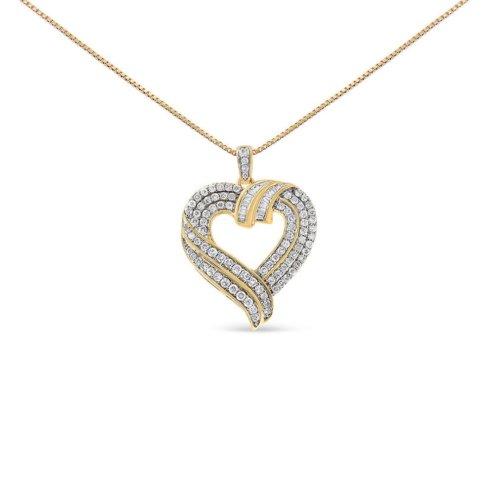 14K Yellow Gold Plated .925 Sterling Silver 1.00 Cttw Baguette Diamond Composite Open Heart 18