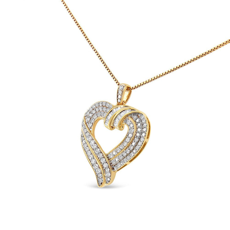 14K Yellow Gold Plated .925 Sterling Silver 1.00 Cttw Baguette Diamond Composite Open Heart 18