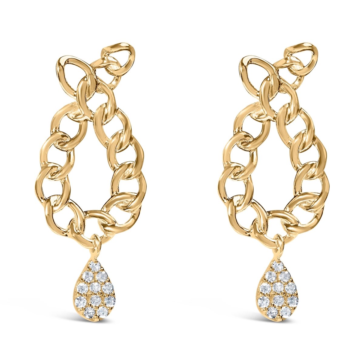 14K Yellow Gold Plated .925 Sterling Silver 1/10 Cttw Diamond Chain Link Teardrop Dangle Earrings (H-I Color, I1-I2 Clarity) - Earrings - Custom Crafting Alliance, LLC