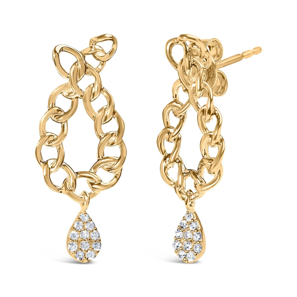 14K Yellow Gold Plated .925 Sterling Silver 1/10 Cttw Diamond Chain Link Teardrop Dangle Earrings (H-I Color, I1-I2 Clarity) - Earrings - Custom Crafting Alliance, LLC