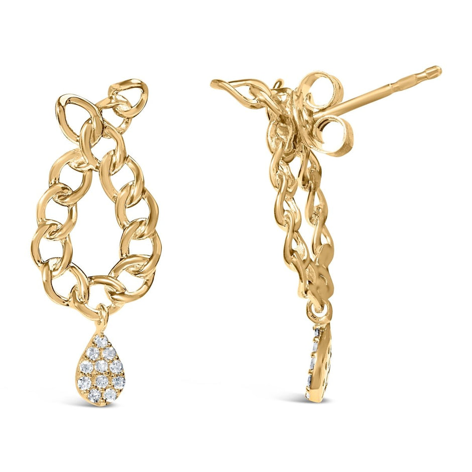 14K Yellow Gold Plated .925 Sterling Silver 1/10 Cttw Diamond Chain Link Teardrop Dangle Earrings (H-I Color, I1-I2 Clarity) - Earrings - Custom Crafting Alliance, LLC