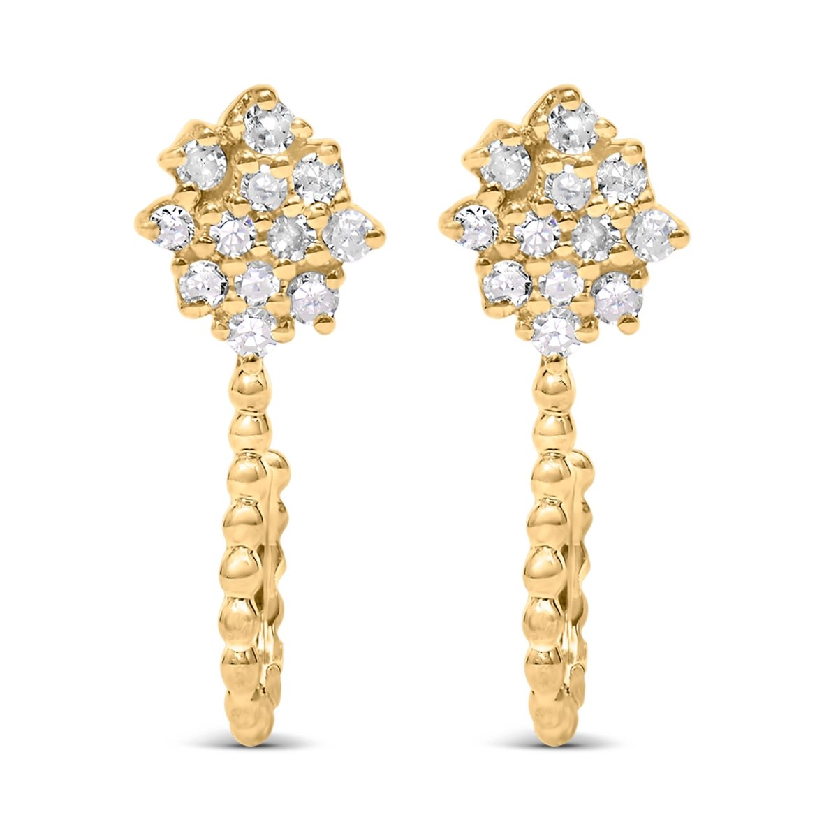14K Yellow Gold Plated .925 Sterling Silver 1/10 Cttw Diamond Floral Cluster and Beaded Hoop Stud Earrings (H-I Color, I1-I2 Clarity) - Earrings - Custom Crafting Alliance, LLC