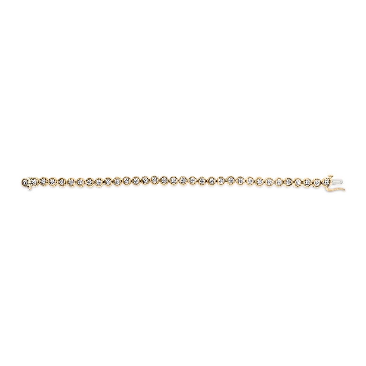 14K Yellow Gold Plated .925 Sterling Silver 1/10 Cttw Diamond Open Circle Beaded Wheel Link Tennis Bracelet (I-J Color, I3 Clarity) - 7.25