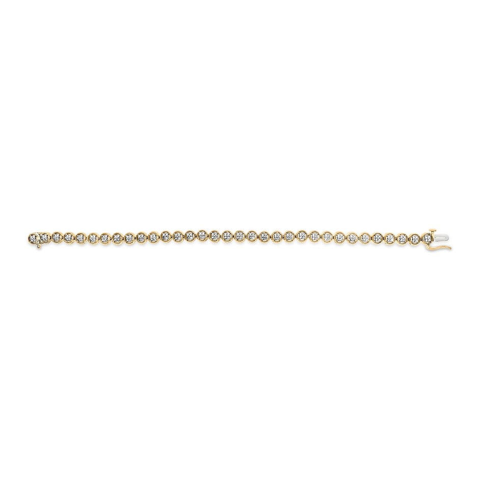 14K Yellow Gold Plated .925 Sterling Silver 1/10 Cttw Diamond Open Circle Beaded Wheel Link Tennis Bracelet (I-J Color, I3 Clarity) - 7.25