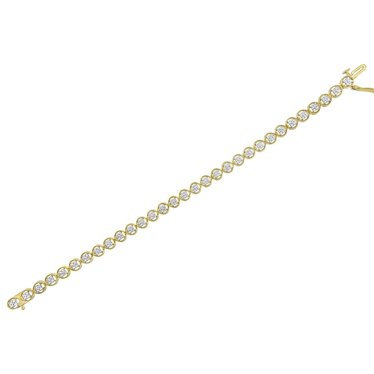 14K Yellow Gold Plated .925 Sterling Silver 1/10 Cttw Diamond Open Circle Beaded Wheel Link Tennis Bracelet (I-J Color, I3 Clarity) - 7.25