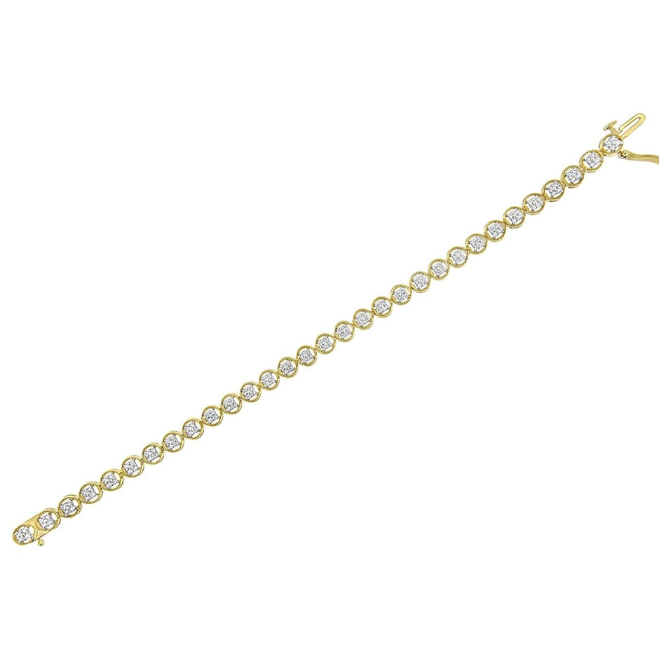 14K Yellow Gold Plated .925 Sterling Silver 1/10 Cttw Diamond Open Circle Beaded Wheel Link Tennis Bracelet (I-J Color, I3 Clarity) - 7.25